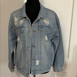 SHEIN Light Blue Distressed Jean Jacket